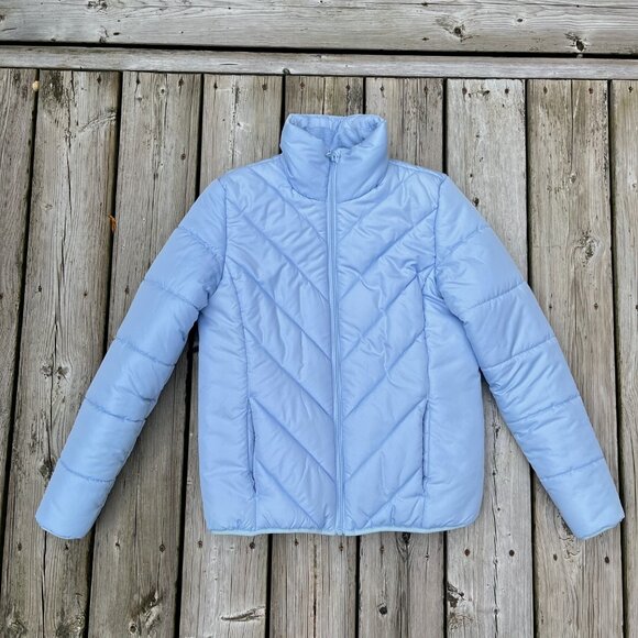Baby Blue Puffer Jacket, Women’s Small, High Collar Fleece, Winter Coat - Picture 1 of 7